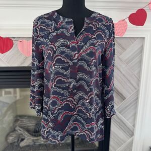 Express Blouse Long Sleeve Pullover Top Casual Navy Red Size M